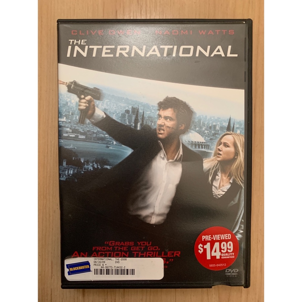 Blockbuster Video Pre-Viewed DVD case & disc, The International